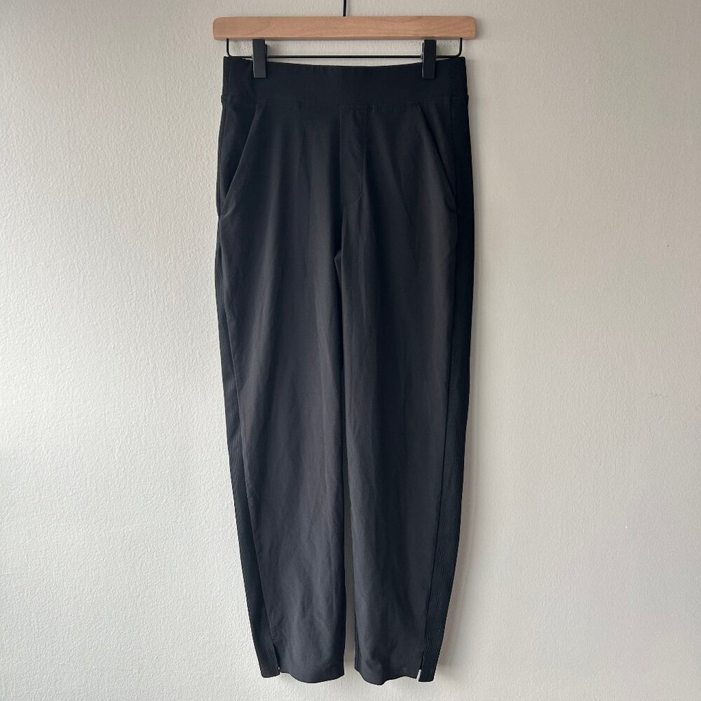 Athleta Brooklyn Ankle Pants Women 00 Black Rib Panel Stretch Travel - Picture 2 of 12
